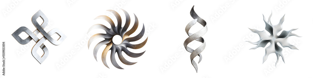 Obraz premium Abstract, metallic decorative patterns showcasing intricate designs, featuring dynamic shapes and fluid lines ideal for modern aesthetics and design applications