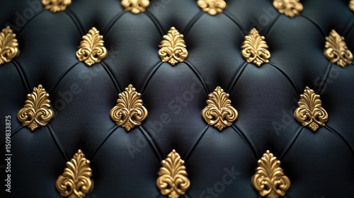Wallpaper Mural Ornate black leather upholstery with gold accents. Torontodigital.ca