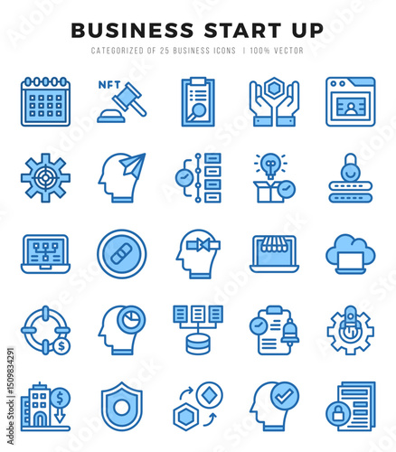 Business Start Up Icons Pack. Two Color icons set. Two Color icon collection set.