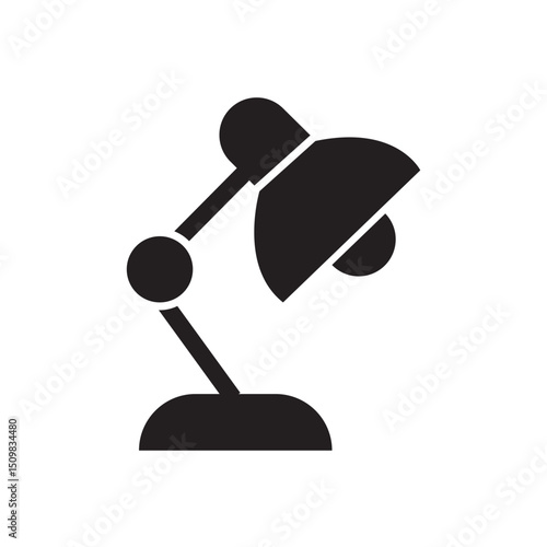 Stylish black icon of a desk lamp with adjustable arm and shade against a white background