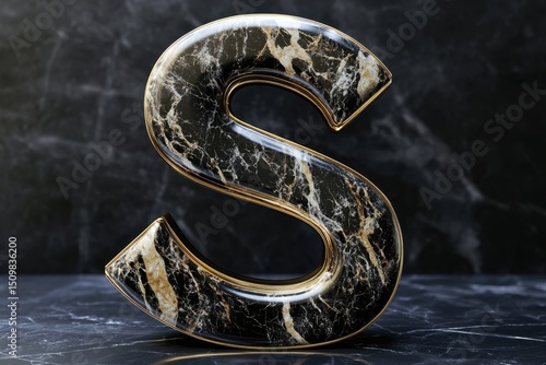 Wallpaper Mural A shiny, black and gold letter S is displayed on a marble surface Torontodigital.ca