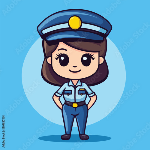 Cute Cartoon Police Officer in Blue Uniform