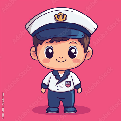 Cute Cartoon Sailor Boy in Uniform with Detailed Features