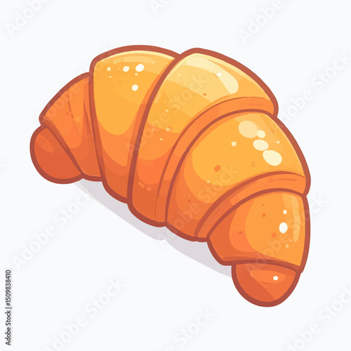A single goldenbrown croissant with visible layers and sugary white spots casting a subtle shadow