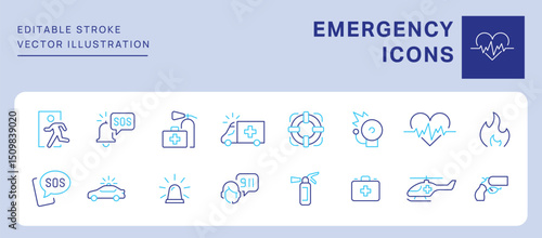 Emergency Icons. Editable Stroke. Set of thin line icons symbol collection. 