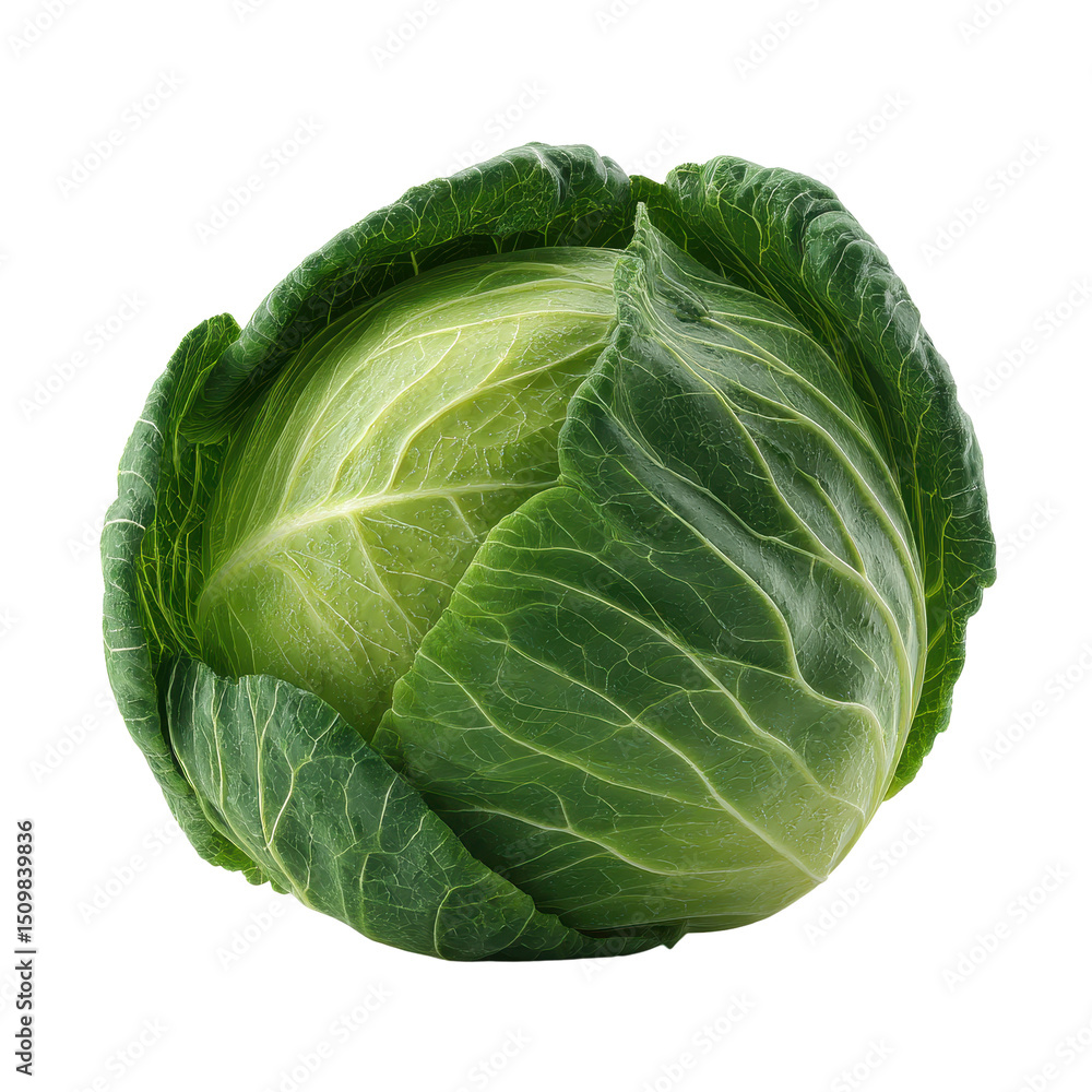Fototapeta premium Fresh green cabbage vegetable isolated transparent background healthy food ingredient