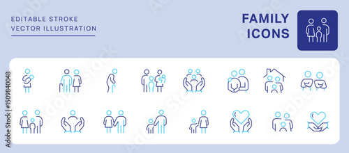 Family Icons. Editable Stroke. Set of thin line icons symbol collection. 
