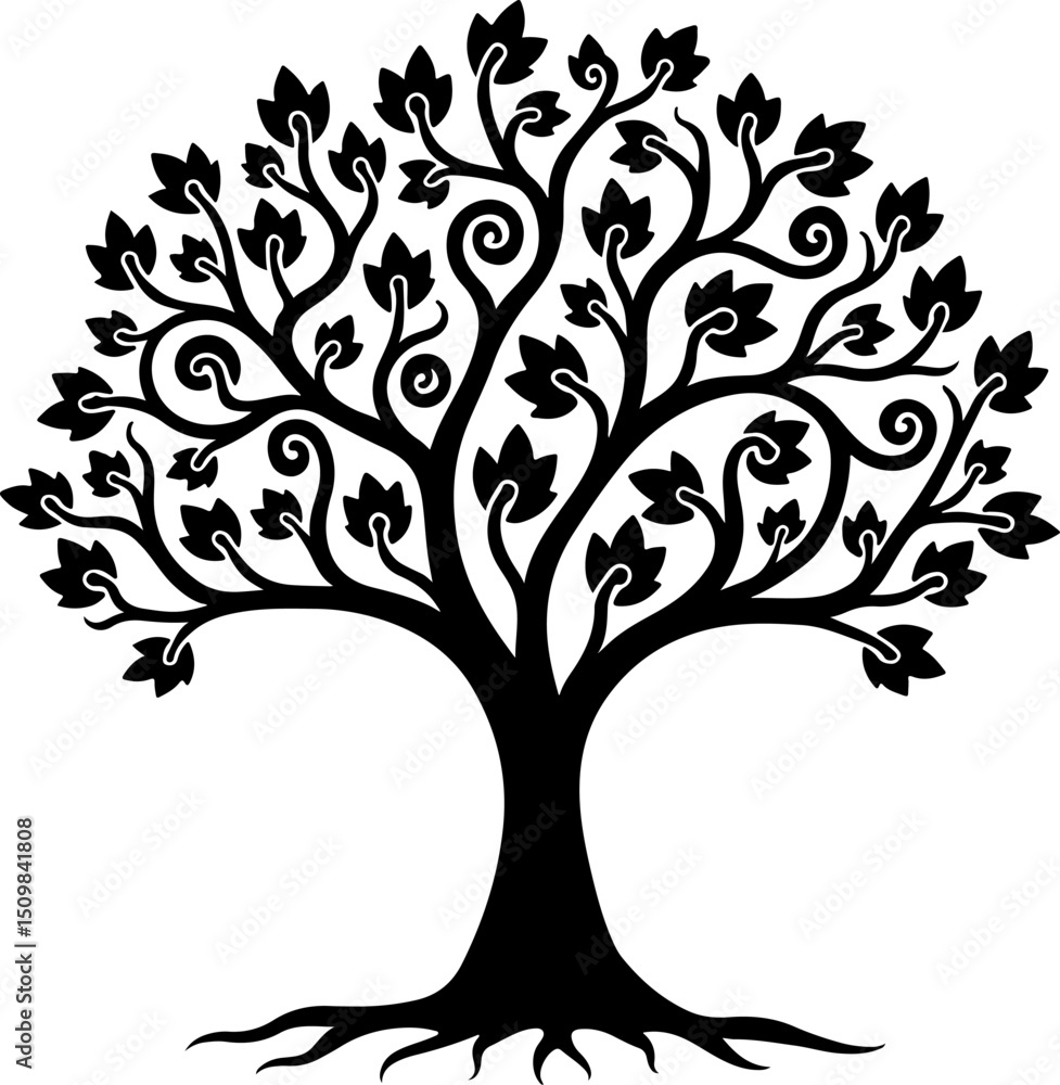 Obraz premium Romantic Couple Under Heart Tree Silhouette vector