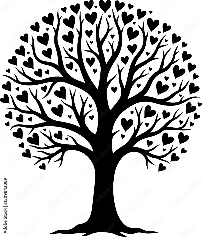Obraz premium Romantic Heart Tree Couple Under vector design