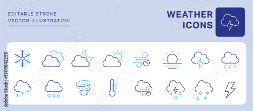 Weather Icons. Editable Stroke. Set of thin line icons symbol collection.
