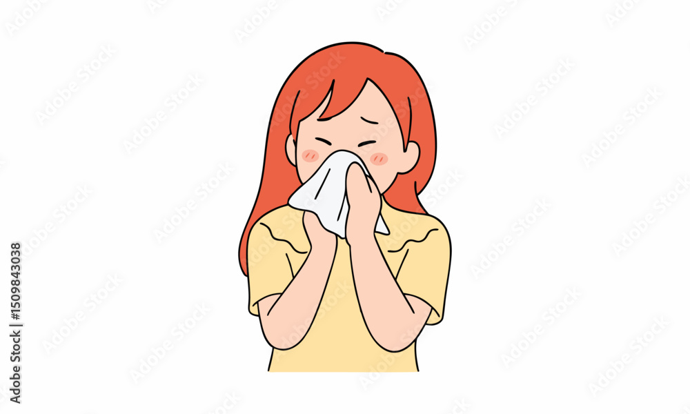 cute woman coughing cartoon illustration cute woman coughing cartoon illustration
