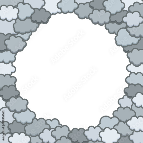 Cute clouds pop frame background material. Fluffy, soft, moist, Harajuku style, monochrome. / かわいい雲のポップなフレーム背景素材 ふわふわ やわらかい しっとり 原宿系 淀んだモノクロ