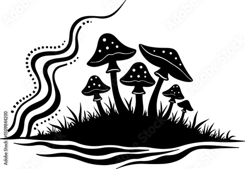 Fantasy Mushroom Forest Silhouette vector