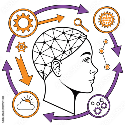 vector illustration of a business woman with a clock