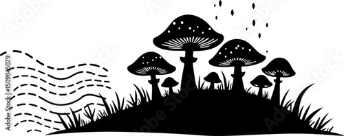Fantasy Mushroom Forest Silhouette vector