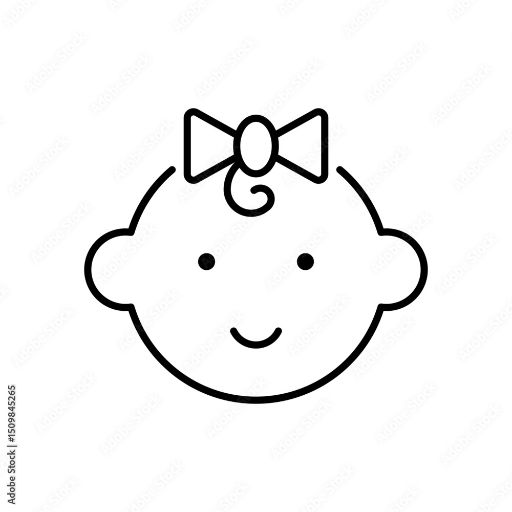 Fototapeta premium Happy little girl head icon. Simple outline style. Line symbol isolated. Face of baby girl.