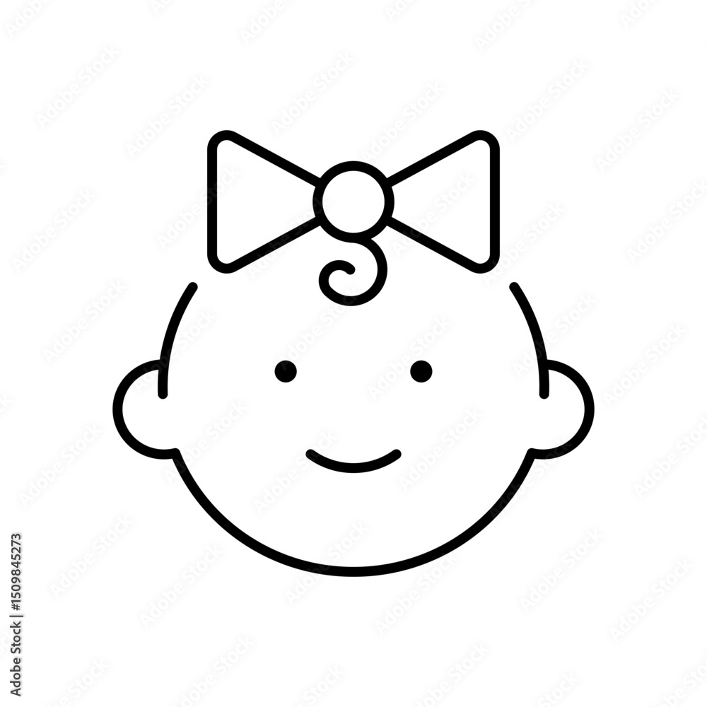 Happy little girl head icon. Simple outline style. Line symbol isolated. Face of baby girl. Happy little girl head icon. Simple outline style. Line symbol isolated. Face of baby girl.