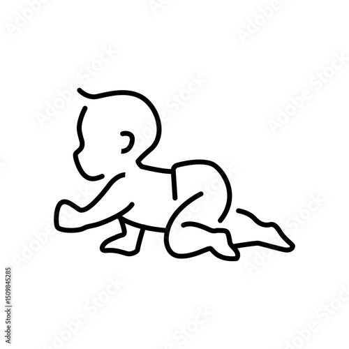The baby is crawling line icon. Simple outline style. Toddler development. Early childhood