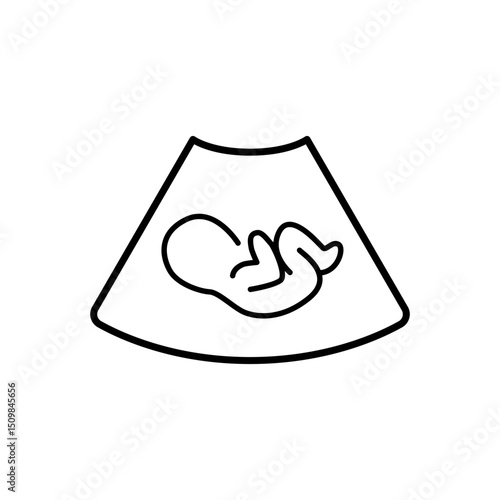 Ultrasound of fetus line icon. Concept of baby in womb mother, pregnancy and health, examination procedure of embryo, placenta, umbilical cord. emblem for gestational center.