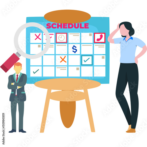 Business People Making Business Schedule Illustration