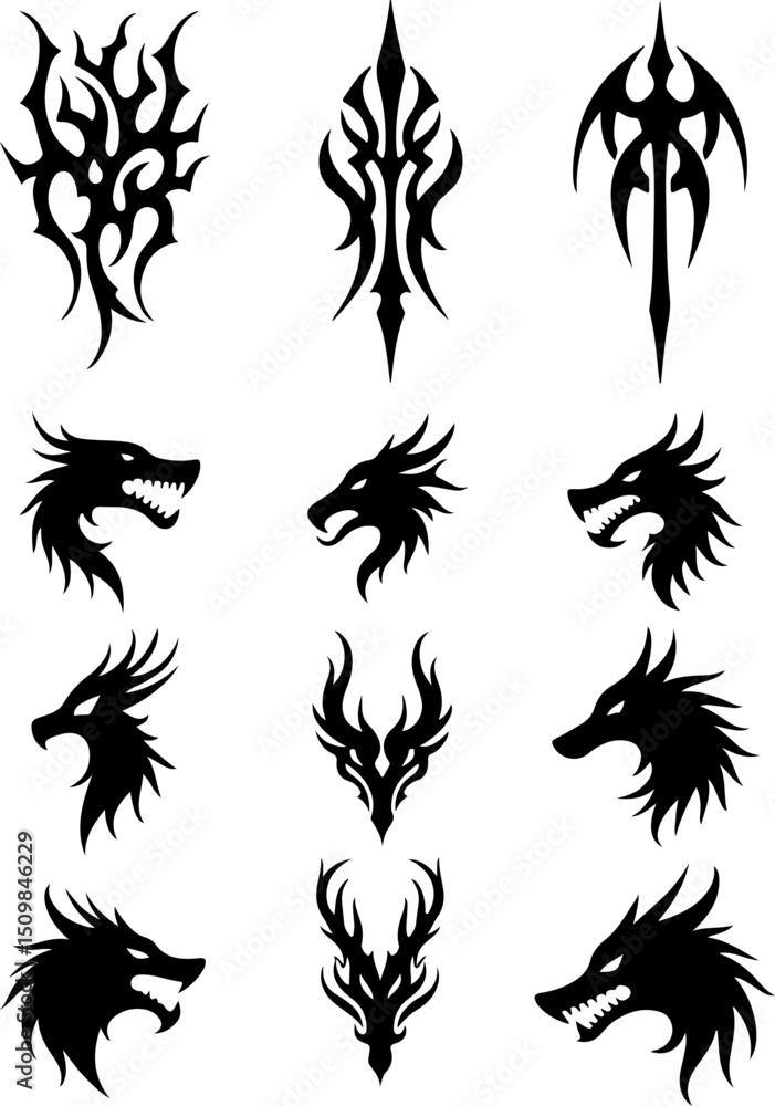 Obraz premium Tribal Dragon Tattoo Designs Collection vector