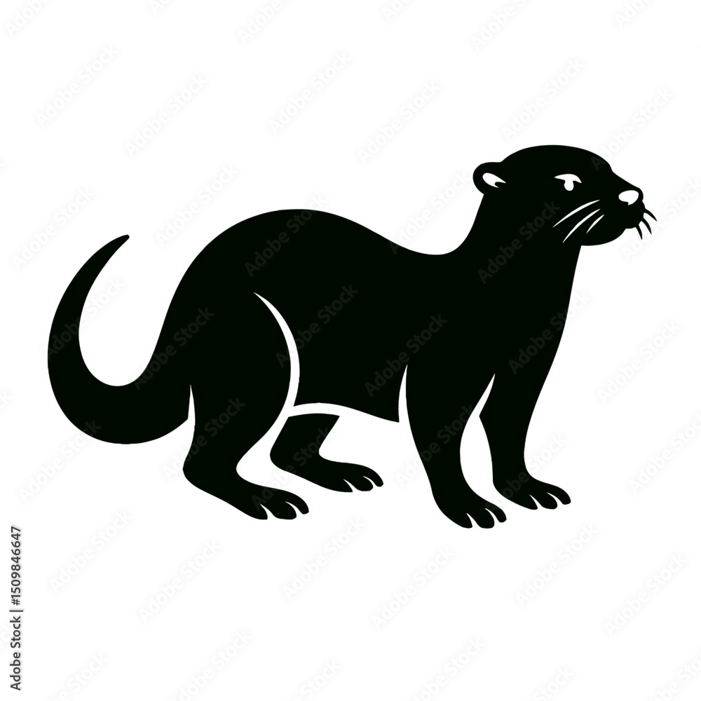 Otter full body, white background, monochrome black, flat vector illustration, illustrator style Otter full body, white background, monochrome black, flat vector illustration, illustrator style