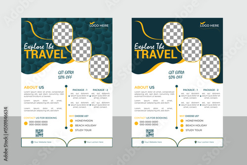 Travel flyer or poster design layout. 3 colorful Travel flyer template for travel agency |
