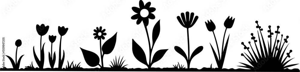 Wildflower Silhouette Border vector bundle  