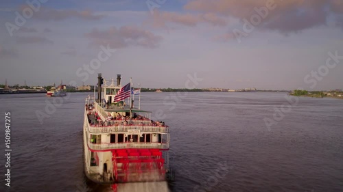 Fly past Natchez Steamboat on the Mississippi River