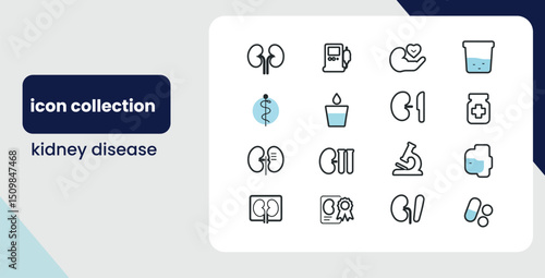 Kidney health care line icons set with dialysis machine pills and nephrology symbols vector illustration