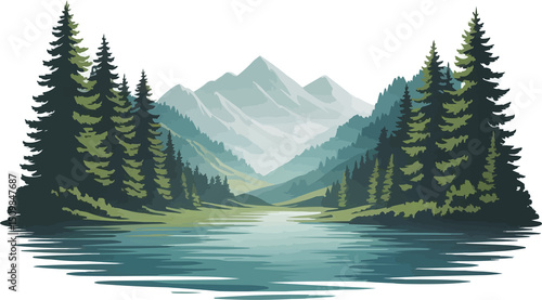winter landscape with trees and mountains