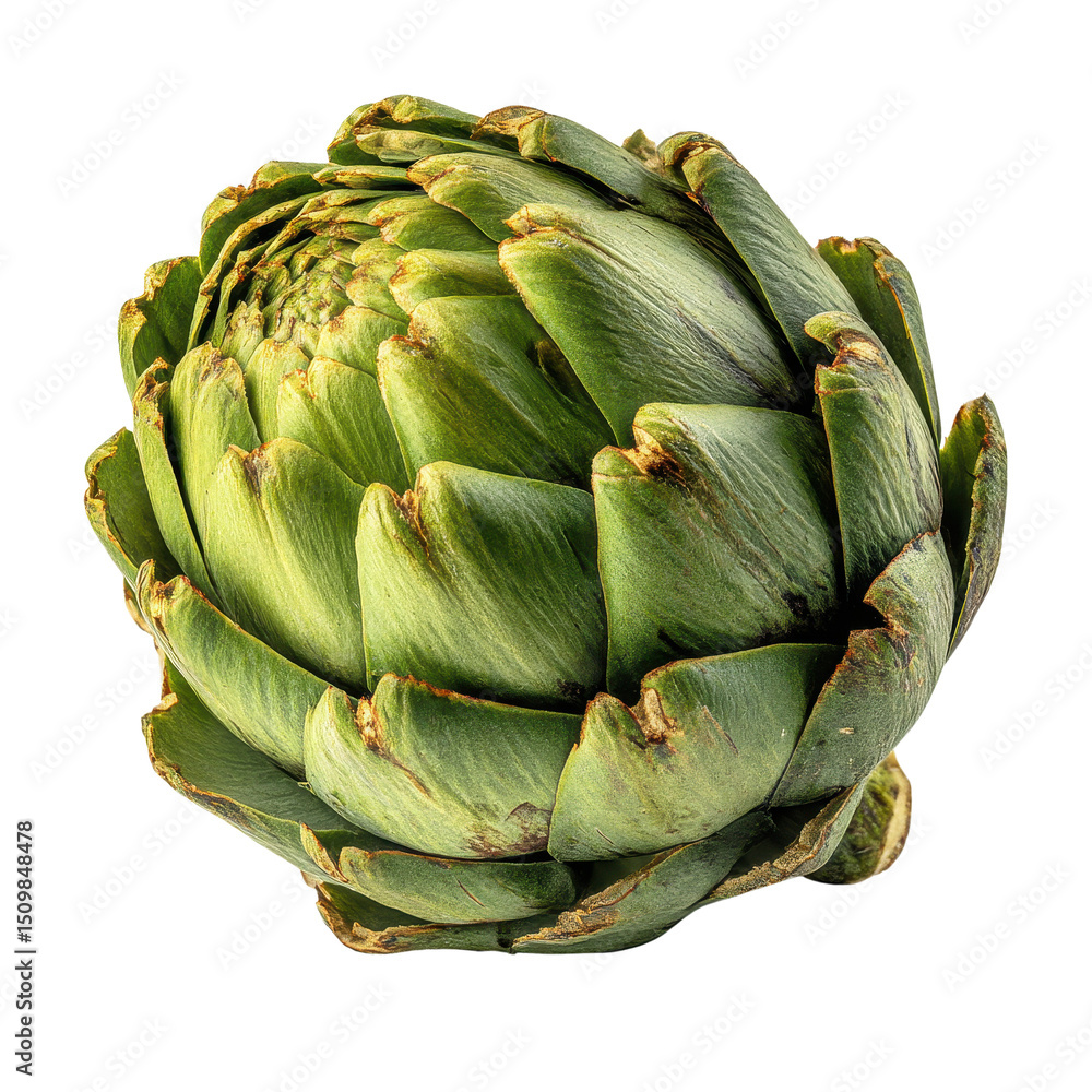 Single fresh green artichoke close up studio shot isolated transparent background perfect for cookbook or food blog Single fresh green artichoke close up studio shot isolated transparent background perfect for cookbook or food blog
