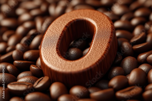 A wooden number 0 is surrounded by coffee beans