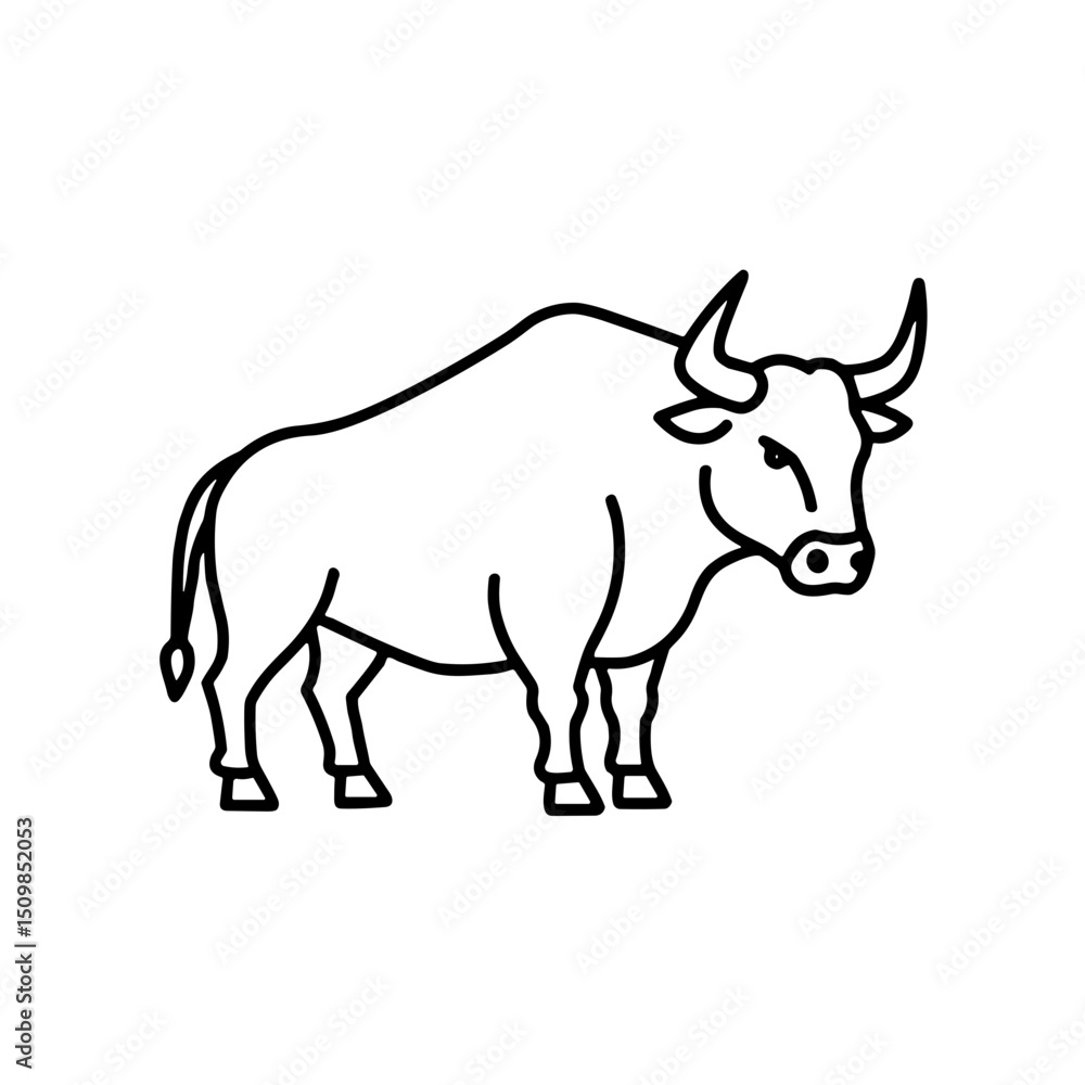 Fototapeta premium Bull illustration in minimalist black line art style 
