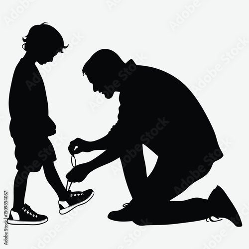 Dad teaching child to tie shoelaces image vector art and illustration	