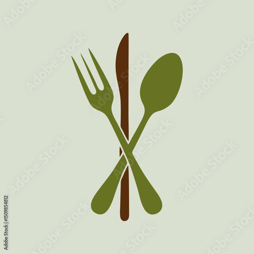 A creative logo featuring a fork and spoon elegantly crossed, symbolizing healthy cuisine and fresh dining experiences for restaurants.