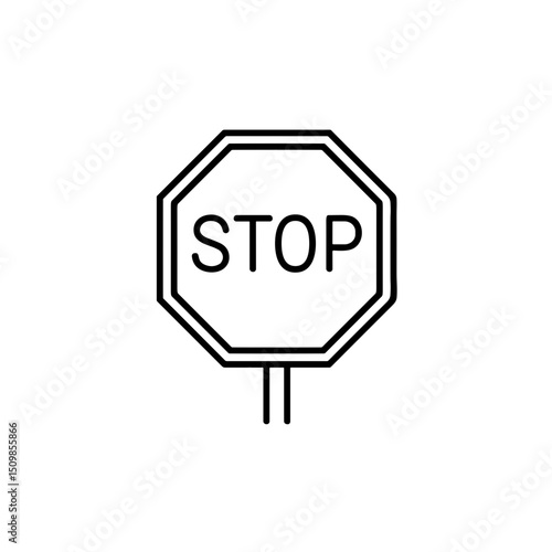 Stop sign symbol in simple black and white outline design  