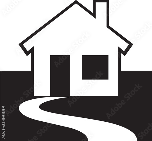 Stylized house icon with curved entrance path