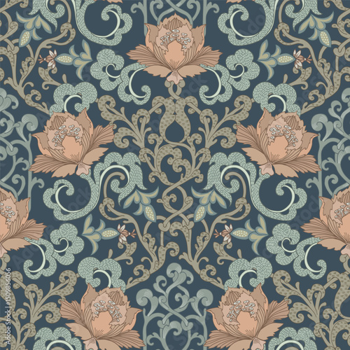 Ornamental muted color pattern. Seamless floral background. 