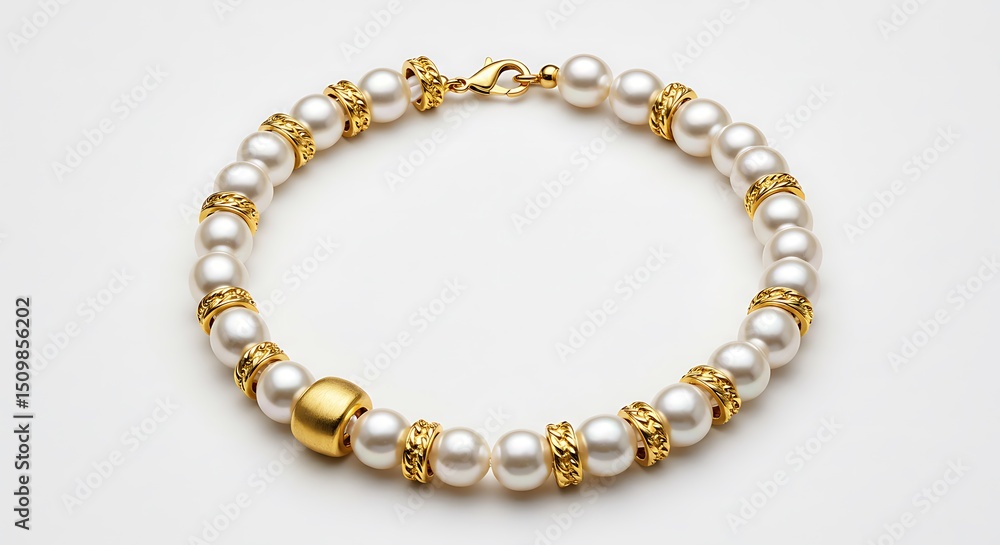 Elegant pearl and gold necklace on white background Elegant pearl and gold necklace on white background