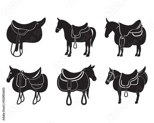 Horse Saddle Vector Illustration Classic Equestrian Equipment Silhouette Isolated Design