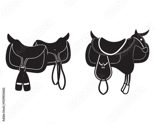 Horse Saddle Vector Illustration Classic Equestrian Equipment Silhouette Isolated Design