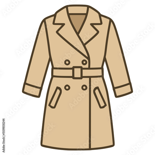 beige trench coat fashion warm lifestyle flat color vector illustration template design