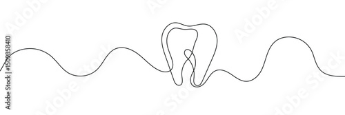 Continuous single line art of teeth and love shape, perfect for minimalist vector illustrations. Teeth and love shape illustration in single line art style, ideal for modern graphic designs.