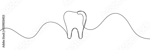 Continuous single line art of teeth and love shape, perfect for minimalist vector illustrations. Teeth and love shape illustration in single line art style, ideal for modern graphic designs.