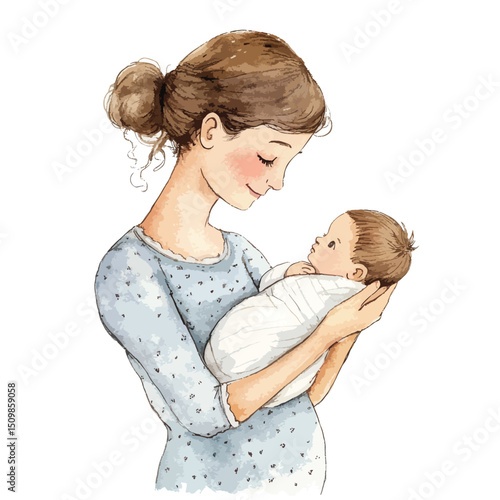Tender Affectionate Mother Holding Newborn Baby