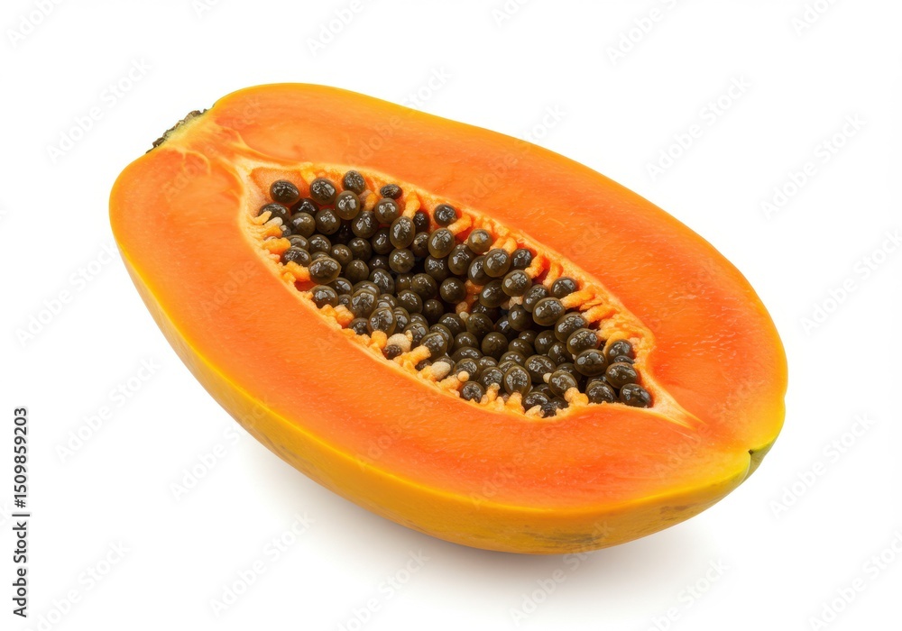Half cut papaya with seeds isolated on transparent background Half cut papaya with seeds isolated on transparent background