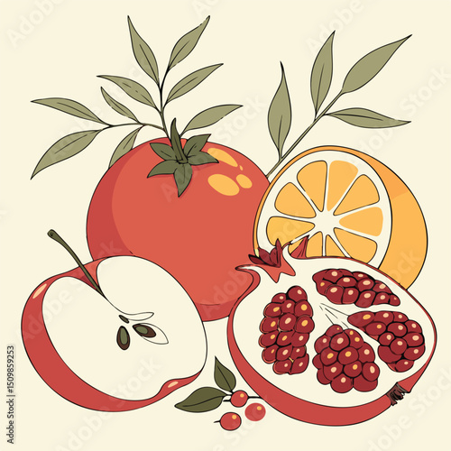 fruit, food, apple, strawberry, vector, set, orange, fruits, cherry, illustration
