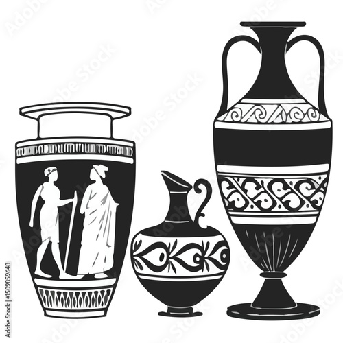 Ancient Greek Vase Vector Set with Classical Pottery Designs
