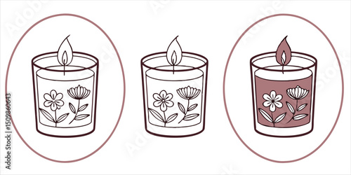 Candle jar illustration set, festive floral design vector
